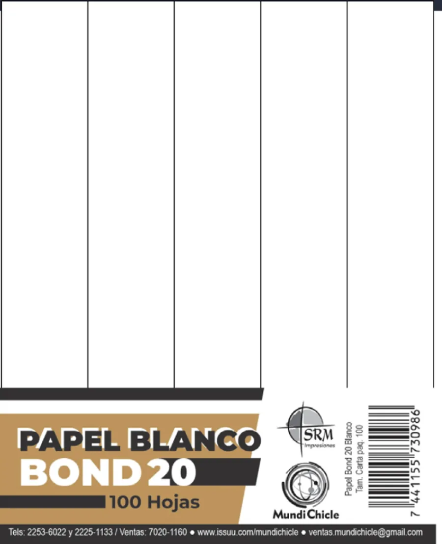 Papel Bond 20 Blanco 50 Hojas