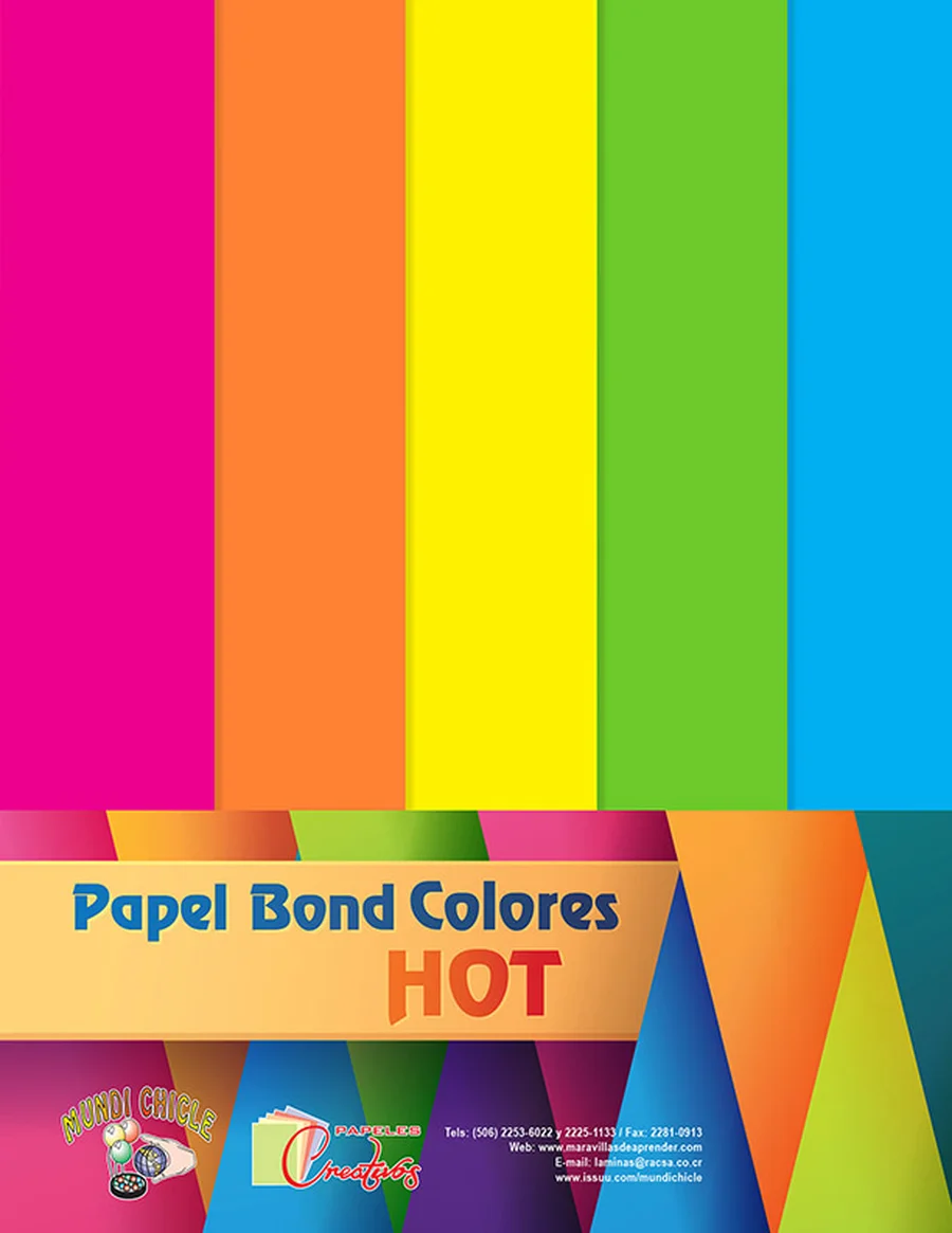 Papel Bond Hot — Papel bond en colores neón intensos, tamaño carta.