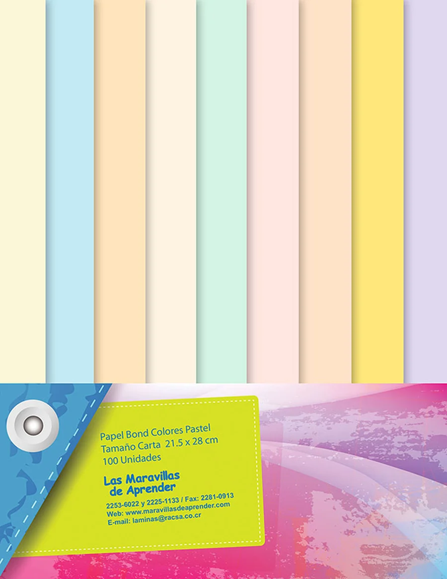 Papel Bond Pastel — Papel bond en tonos pastel, tamaño carta.