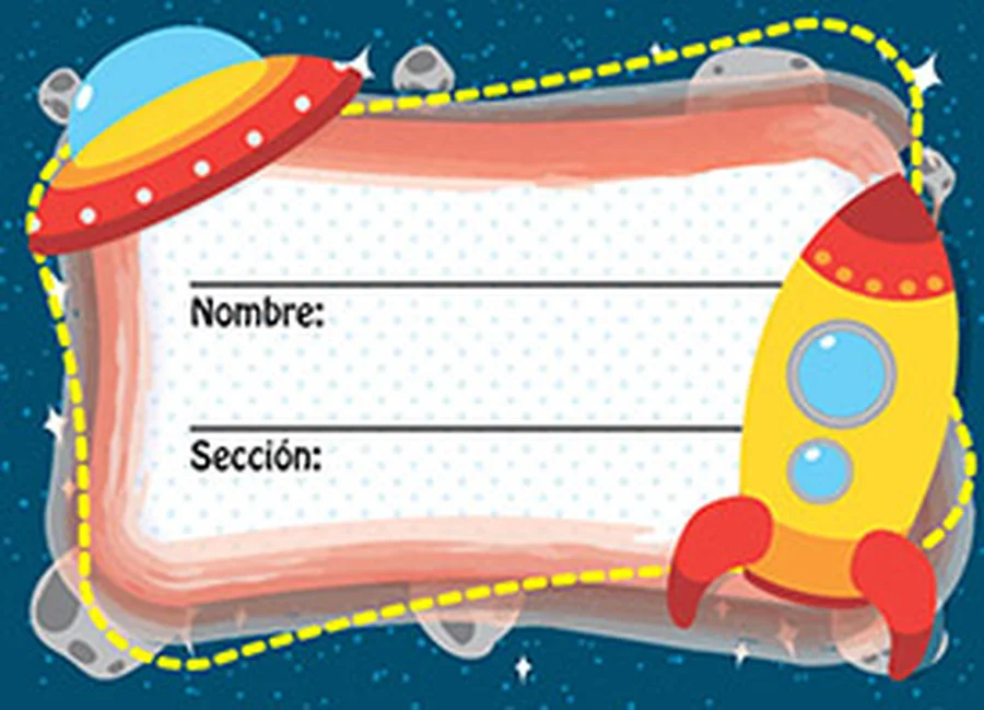 Gafete Escolar Espacio — Gafete escolar decorativo con diseño de espacio, ideal para identificación de estudiantes.