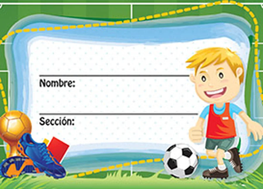 Gafete Escolar Futbol — Gafete escolar decorativo con diseño de futbol, ideal para identificación de estudiantes.