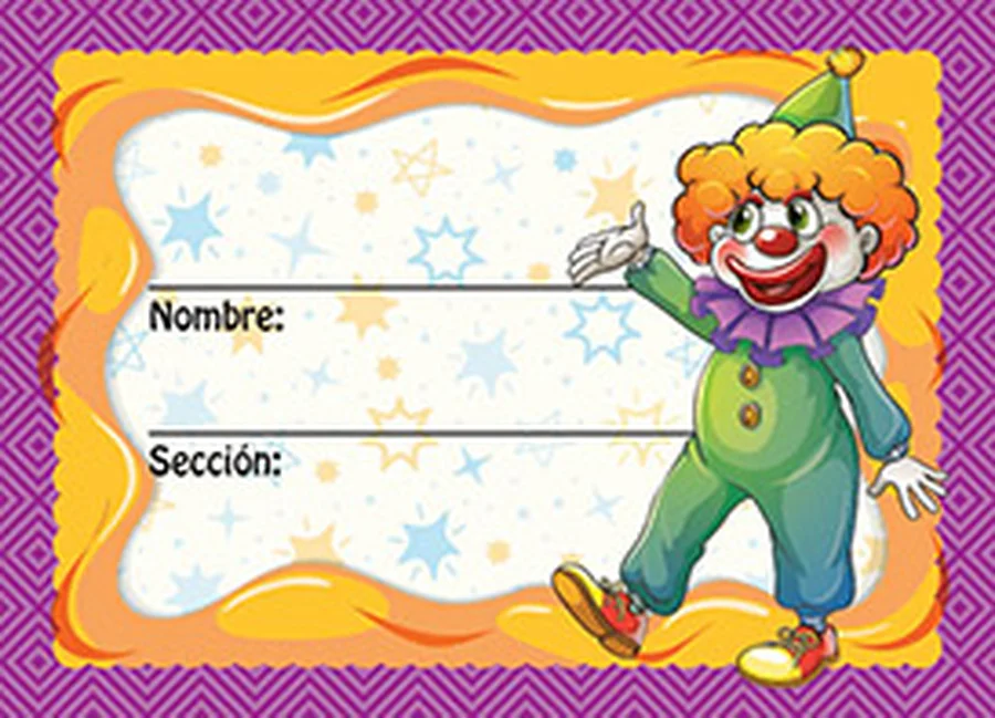Gafete Escolar Payasito — Gafete escolar decorativo con diseño de payasito, ideal para identificación de estudiantes.