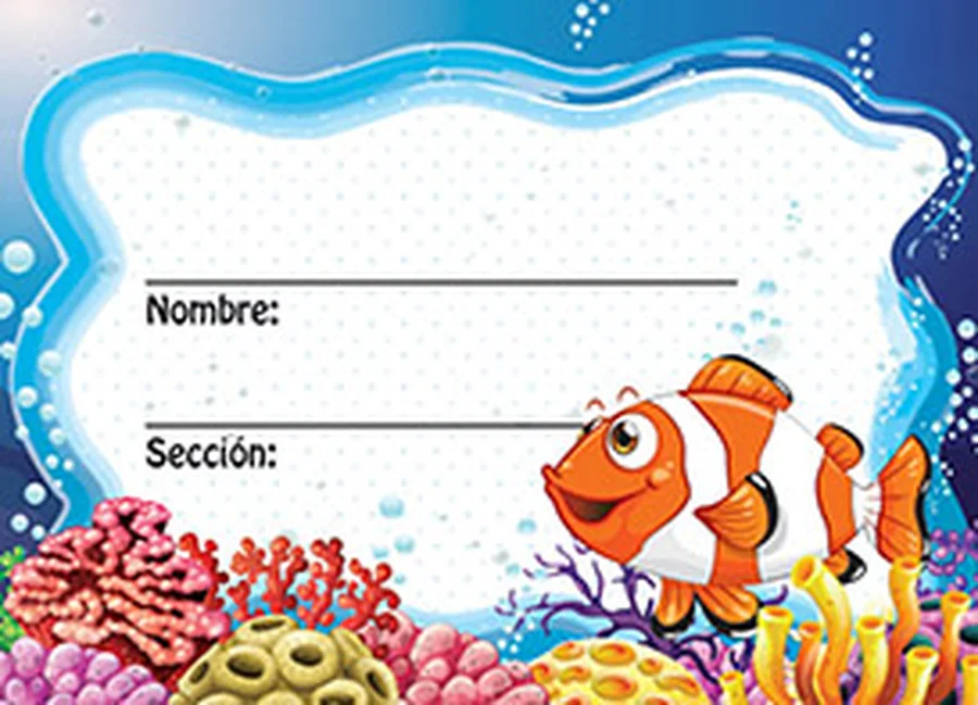 Gafete Escolar Vida marina — Gafete escolar decorativo con diseño de vida marina, ideal para identificación de estudiantes.