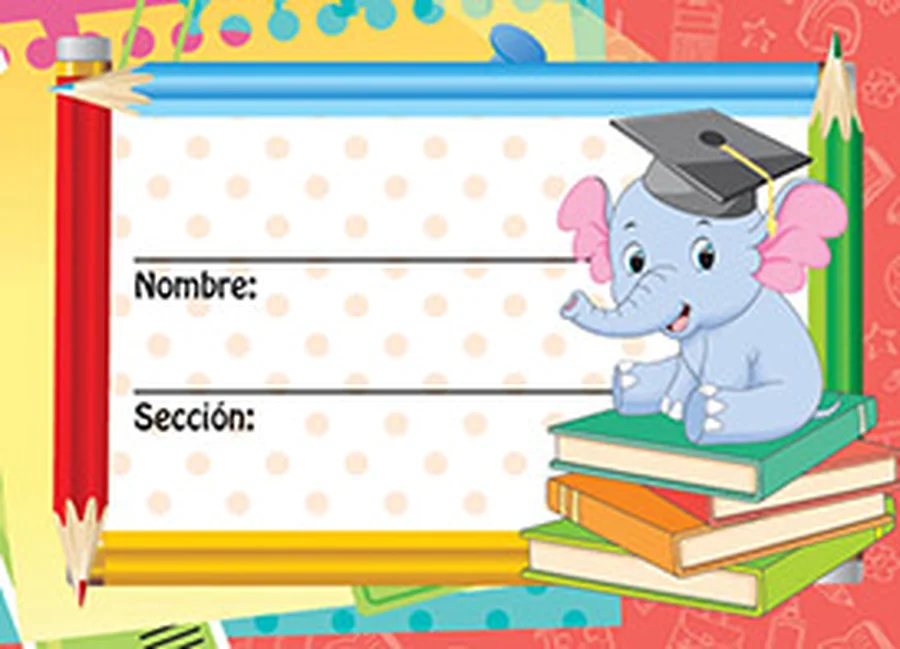 Gafete Escolar Elefante — Gafete escolar decorativo con diseño de elefante, ideal para identificación de estudiantes.