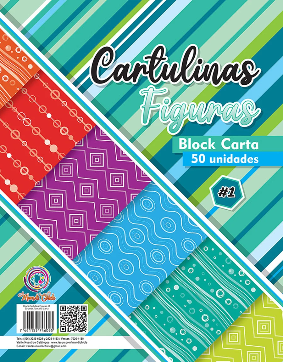 Block Estampado Figuras #1 — Block de cartulina estampada tamaño carta, diseño "Figuras #1", ideal para manualidades, forrado de cuadernos y proyectos escolares.