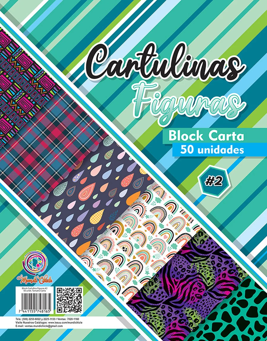 Block Estampado Figuras #2 — Block de cartulina estampada tamaño carta, diseño "Figuras #2", ideal para manualidades, forrado de cuadernos y proyectos escolares.