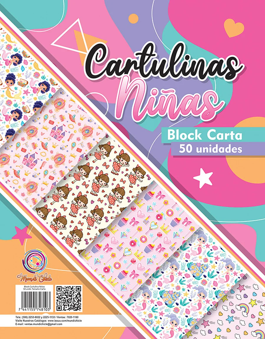 Block Estampado Niñas — Block de cartulina estampada tamaño carta, diseño "Niñas", ideal para manualidades, forrado de cuadernos y proyectos escolares.