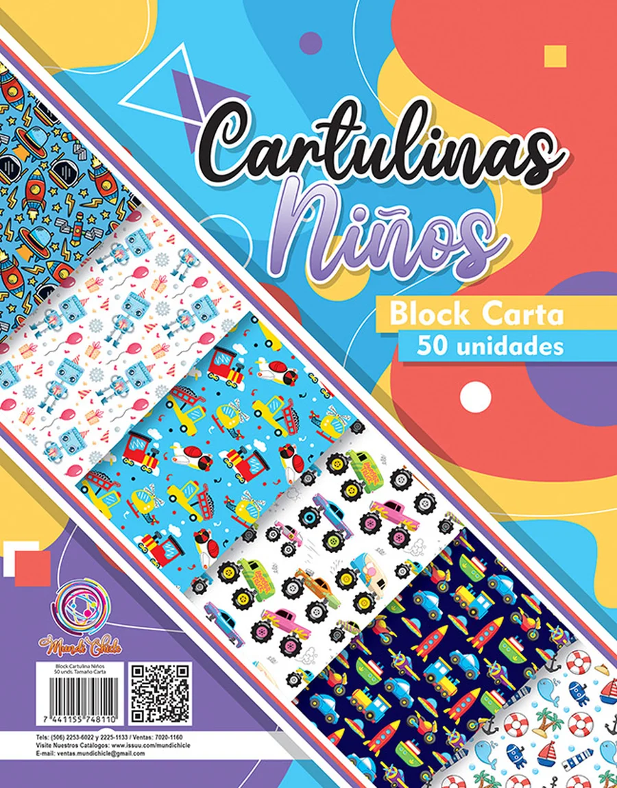 Block Estampado Niños — Block de cartulina estampada tamaño carta, diseño "Niños", ideal para manualidades, forrado de cuadernos y proyectos escolares.