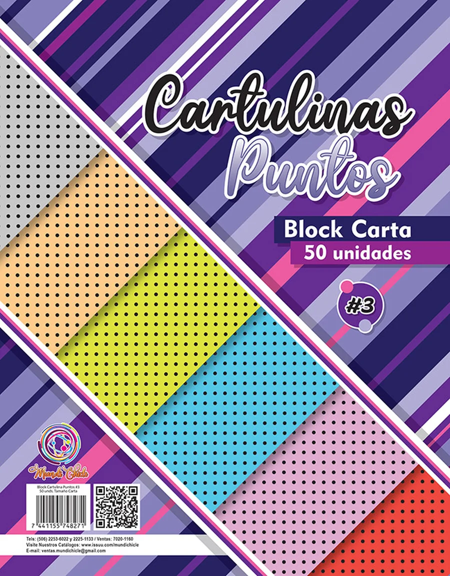 Block Estampado Puntos #3 — Block de cartulina estampada tamaño carta, diseño "Puntos #3", ideal para manualidades, forrado de cuadernos y proyectos escolares.