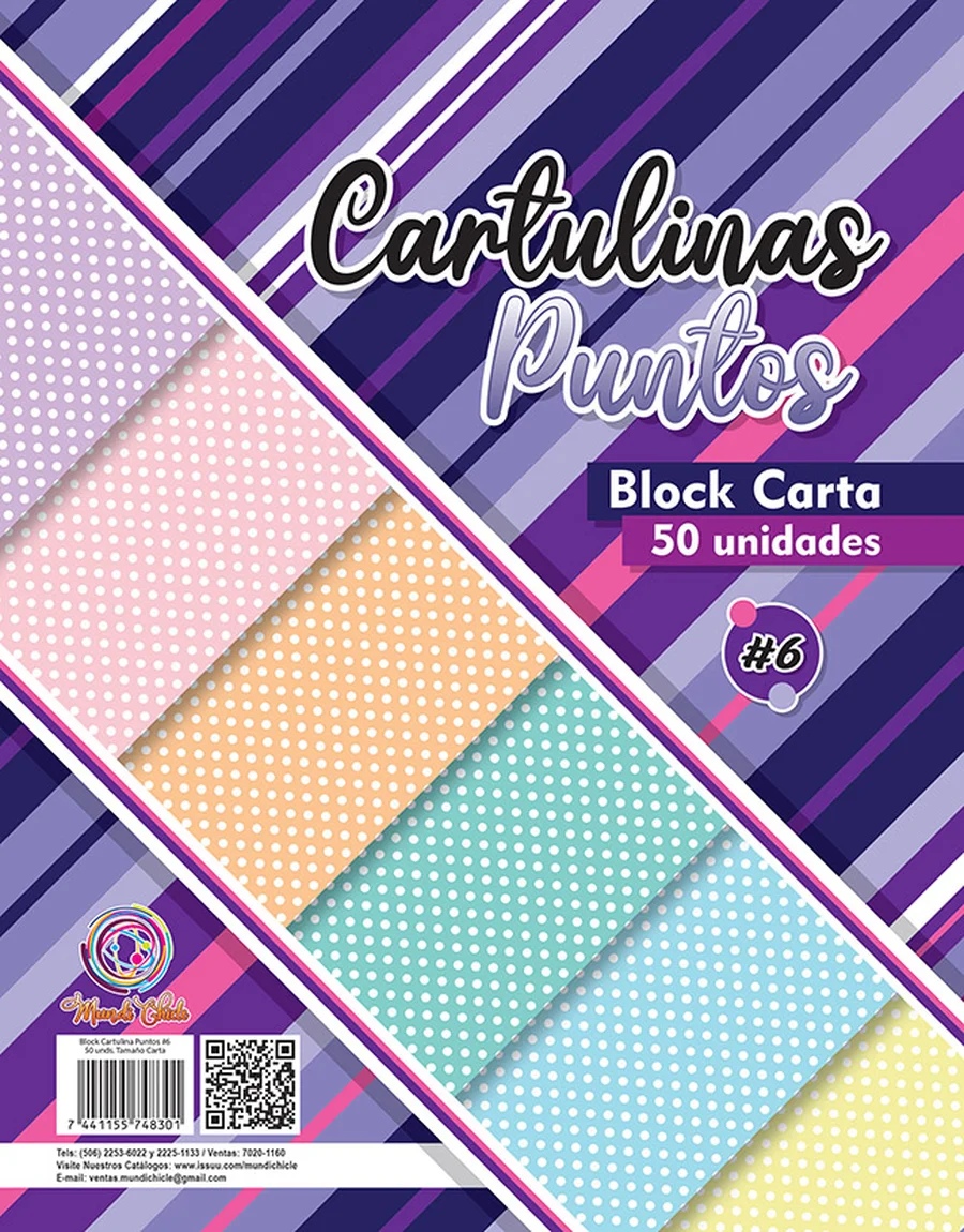 Block Estampado Puntos #6 — Block de cartulina estampada tamaño carta, diseño "Puntos #6", ideal para manualidades, forrado de cuadernos y proyectos escolares.