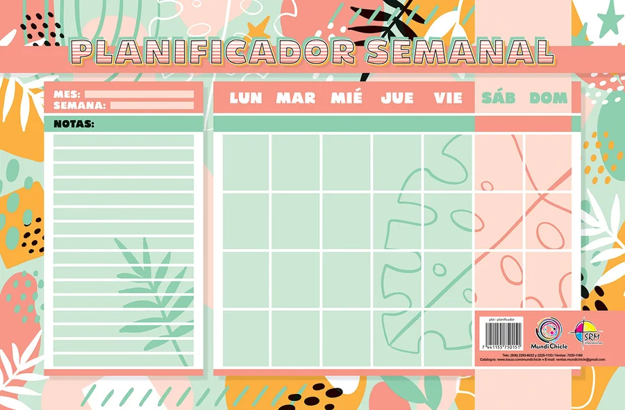 Planificador Semanal 11x17 PLST-03 — Planificador semanal tamaño 11x17 para organización de tareas y pendientes.