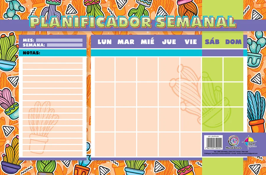 Planificador Semanal 11x17 PLST-06 — Planificador semanal tamaño 11x17 para organización de tareas y pendientes.