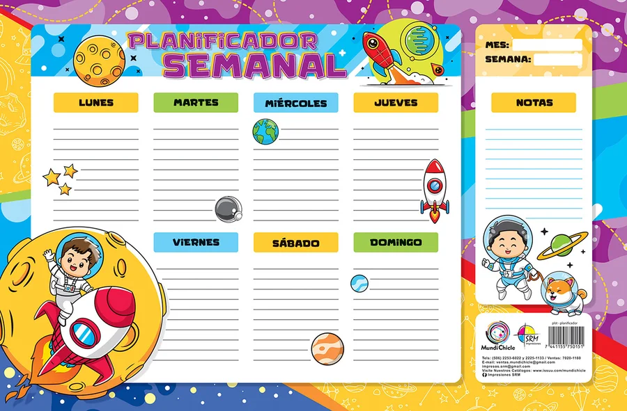 Planificador Semanal 11x17 PLST-09 — Planificador semanal tamaño 11x17 para organización de tareas y pendientes.