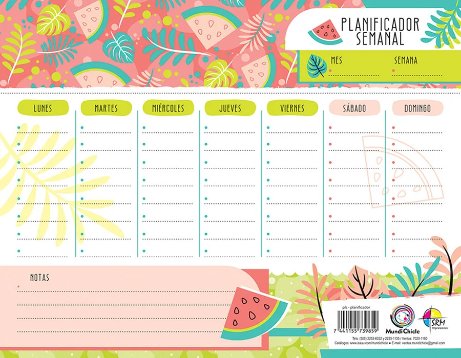 Planificador Semanal Carta PLS-09 — Planificador semanal tamaño carta para organización de tareas y pendientes.