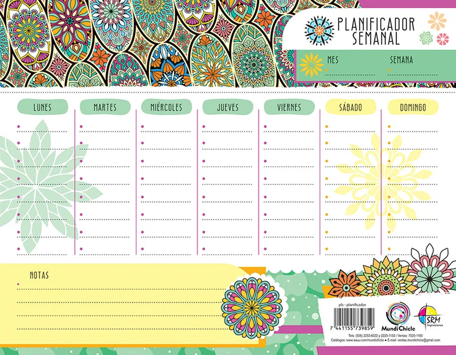 Planificador Semanal Carta PLS-14 — Planificador semanal tamaño carta para organización de tareas y pendientes.