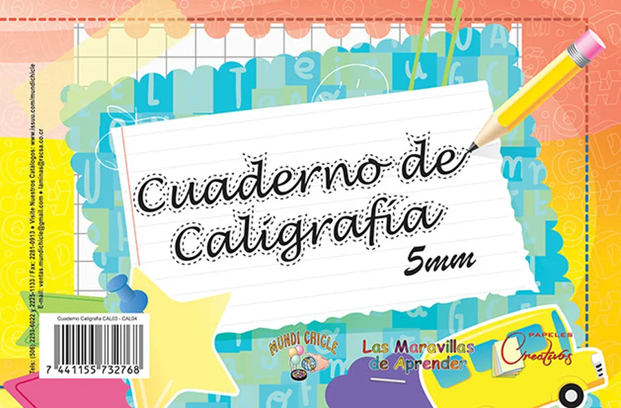 Caligrafía 5mm Media Carta CAL 04 — Cuaderno de caligrafía de 5mm, tamaño media carta, para practicar letra cursiva.