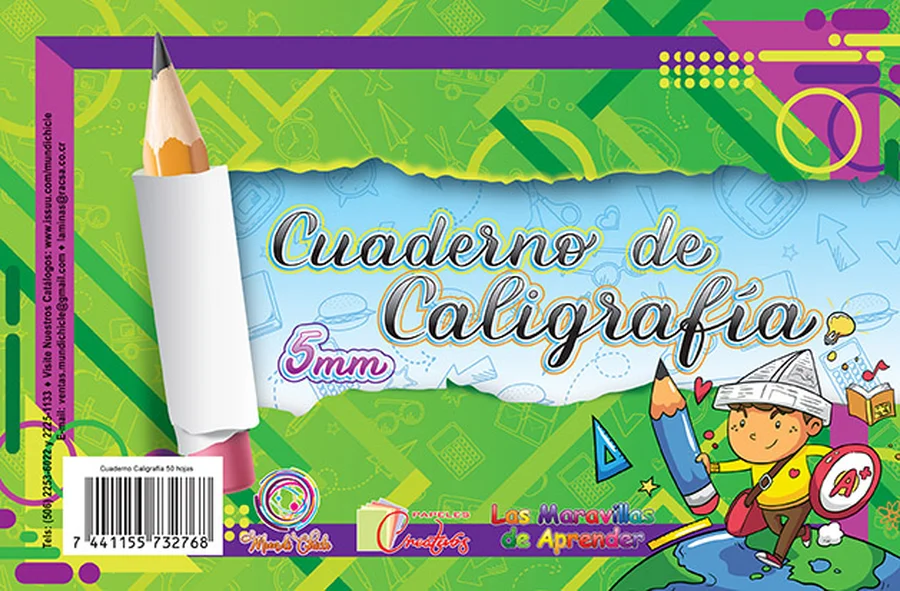 Caligrafía 5mm Media Carta CAL 08 — Cuaderno de caligrafía de 5mm, tamaño media carta, para practicar letra cursiva.
