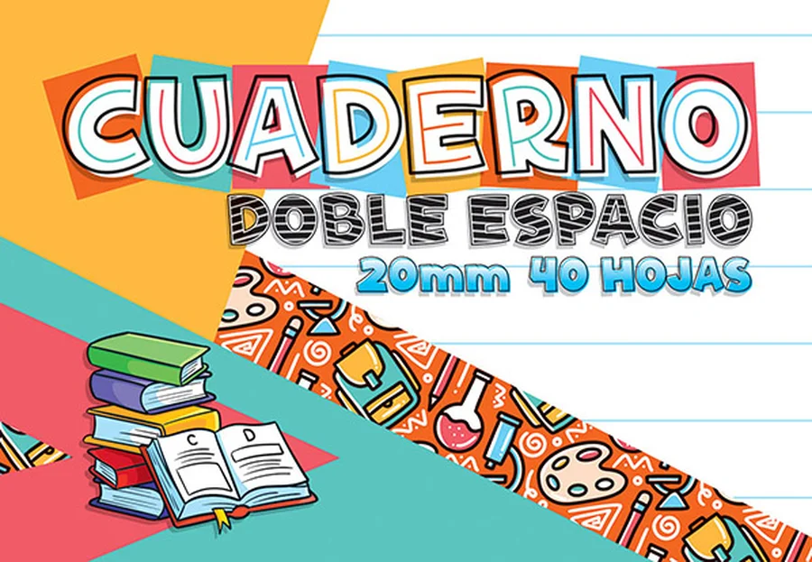 Cuaderno Doble Espacio Media Carta Doble 01 — Renglonado de doble espacio para guiar el aprendizaje de la caligrafía infantil.