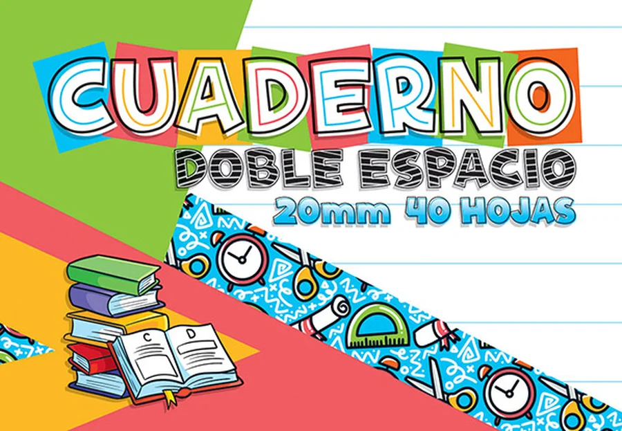 Cuaderno Doble Espacio Media Carta Doble 02 — Renglonado de doble espacio para guiar el aprendizaje de la caligrafía infantil.