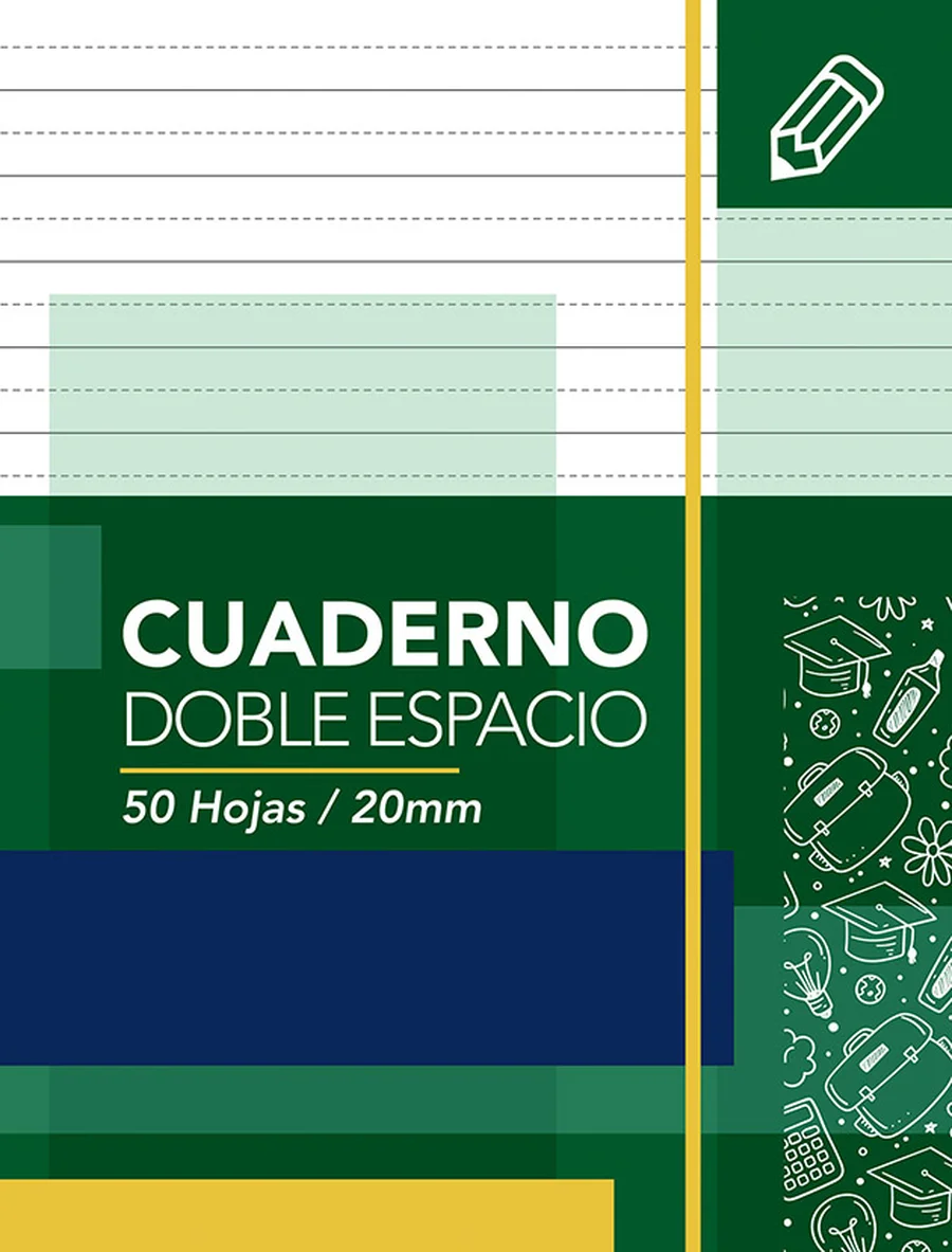 Cuaderno Doble Espacio Carta 01 — Renglonado de doble espacio para guiar el aprendizaje de la caligrafía infantil.