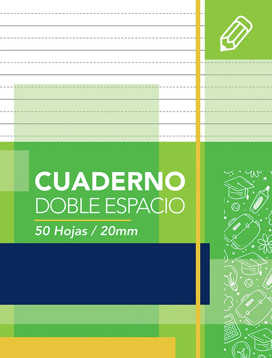 Cuaderno Doble Espacio Carta 02 — Renglonado de doble espacio para guiar el aprendizaje de la caligrafía infantil.