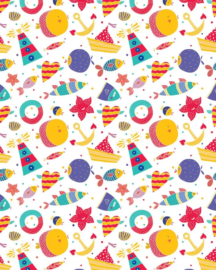 Pecesitos y Barcos — Papel de regalo con motivo de pecesitos y barcos, ideal para regalos de toda ocasión.