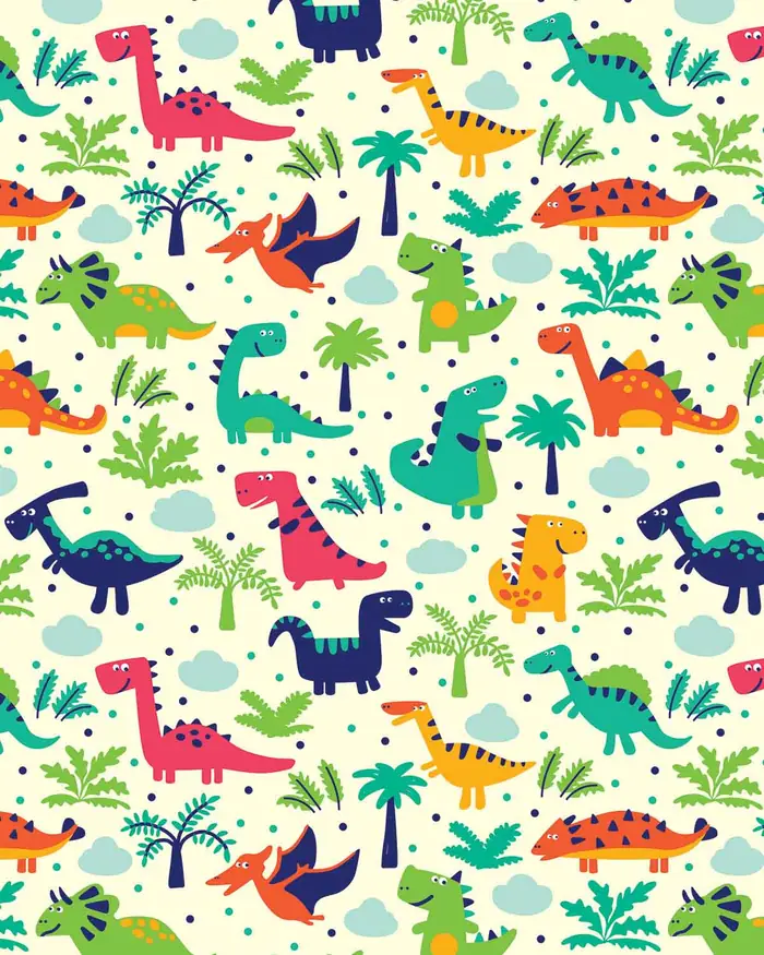 Dinosaurios y Helechos — Papel de regalo con motivo de dinosaurios y helechos, perfecto para envolver cualquier regalo.