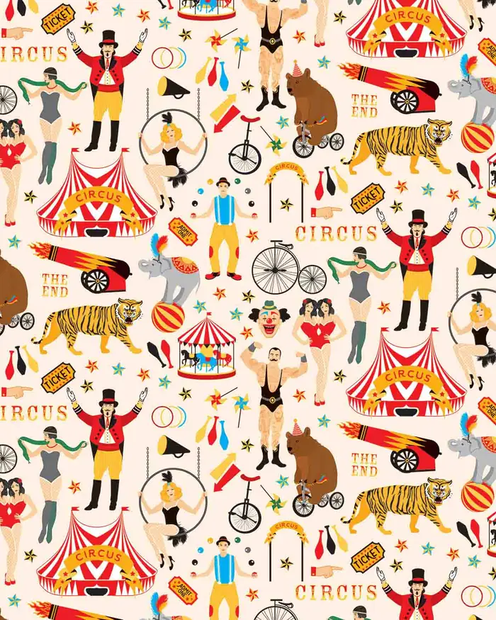 Al Circo — Papel de regalo con motivo de al circo, un diseño versátil para tu negocio.