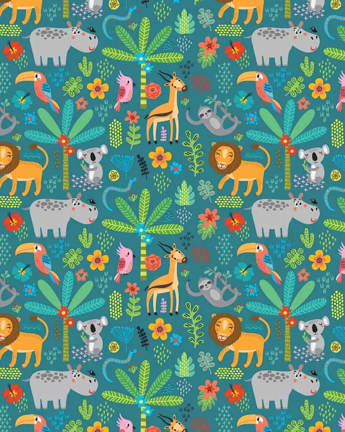 En la Selva — Papel de regalo con motivo de en la selva, ideal para regalos de toda ocasión.
