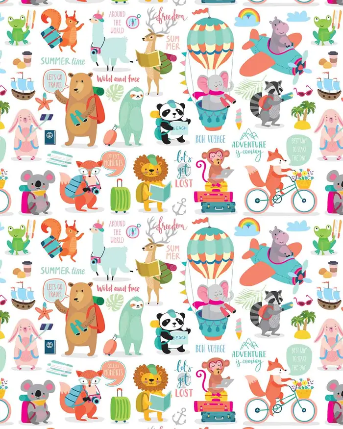 Animalitos de Vacaciones — Papel de regalo con motivo de animalitos de vacaciones, pensado para destacar en tu vitrina.