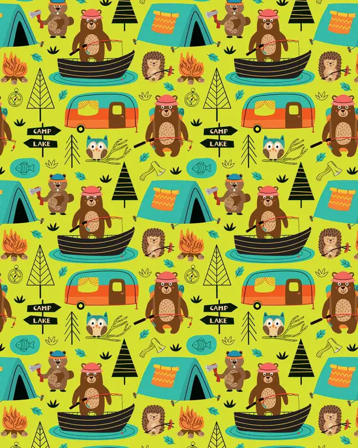 Animalitos Acampando — Papel de regalo con motivo de animalitos acampando, disponible en nuestra colección de papel de regalo.
