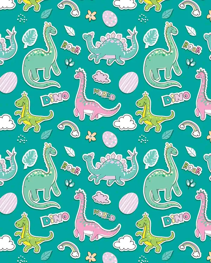 Dinosaurios y Huevos — Papel de regalo con motivo de dinosaurios y huevos, pensado para destacar en tu vitrina.