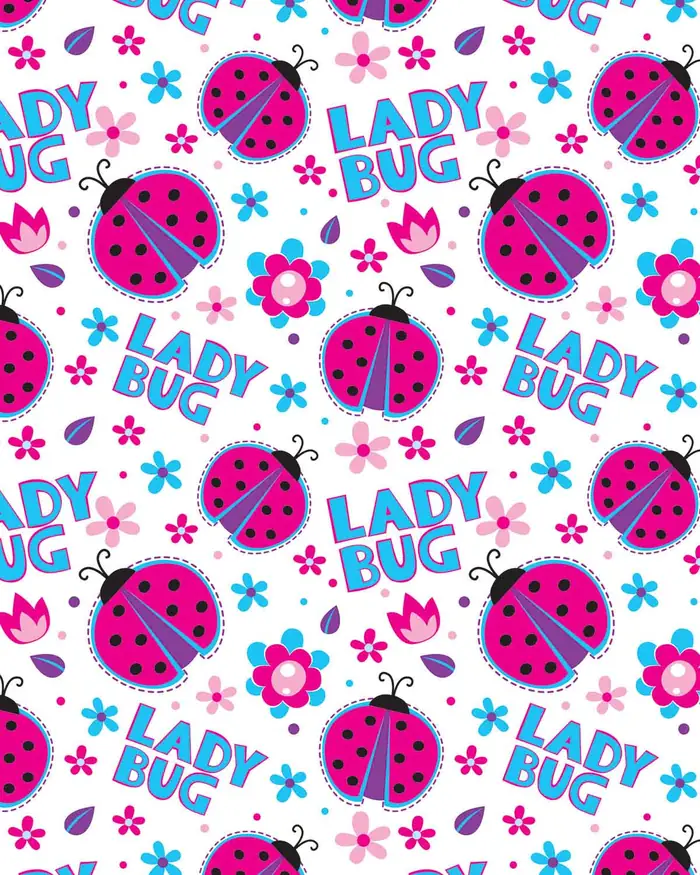 Mariquitas y Flores — Papel de regalo con motivo de mariquitas y flores, disponible en nuestra colección de papel de regalo.