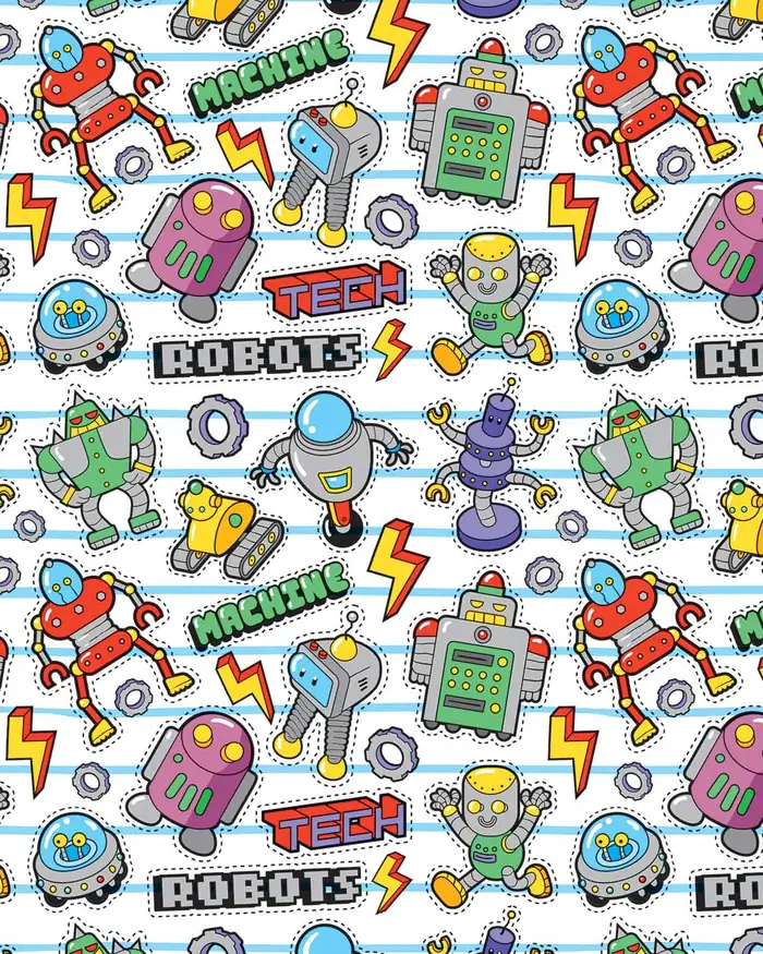 Robots Infantiles 05 — Papel de regalo con motivo de robots infantiles 05, disponible en nuestra colección de papel de regalo.
