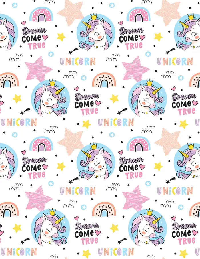 Unicornios y Estrellas — Papel de regalo con motivo de unicornios y estrellas, disponible en nuestra colección de papel de regalo.