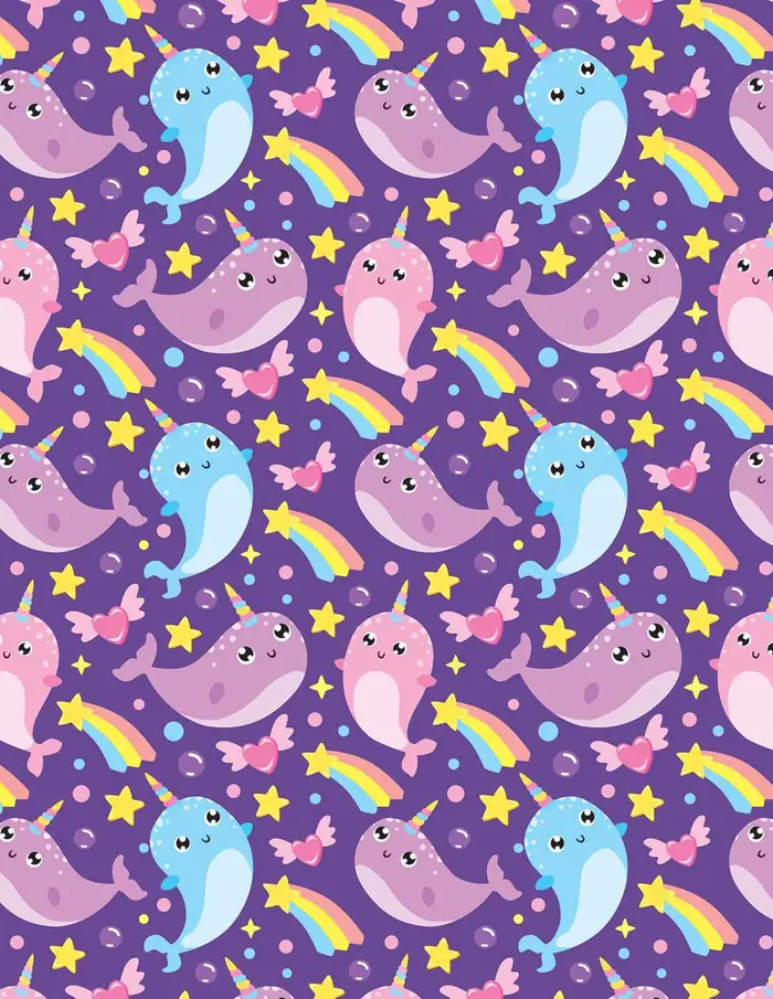 Narvales y Arcoiris — Papel de regalo con motivo de narvales y arcoiris, un diseño versátil para tu negocio.