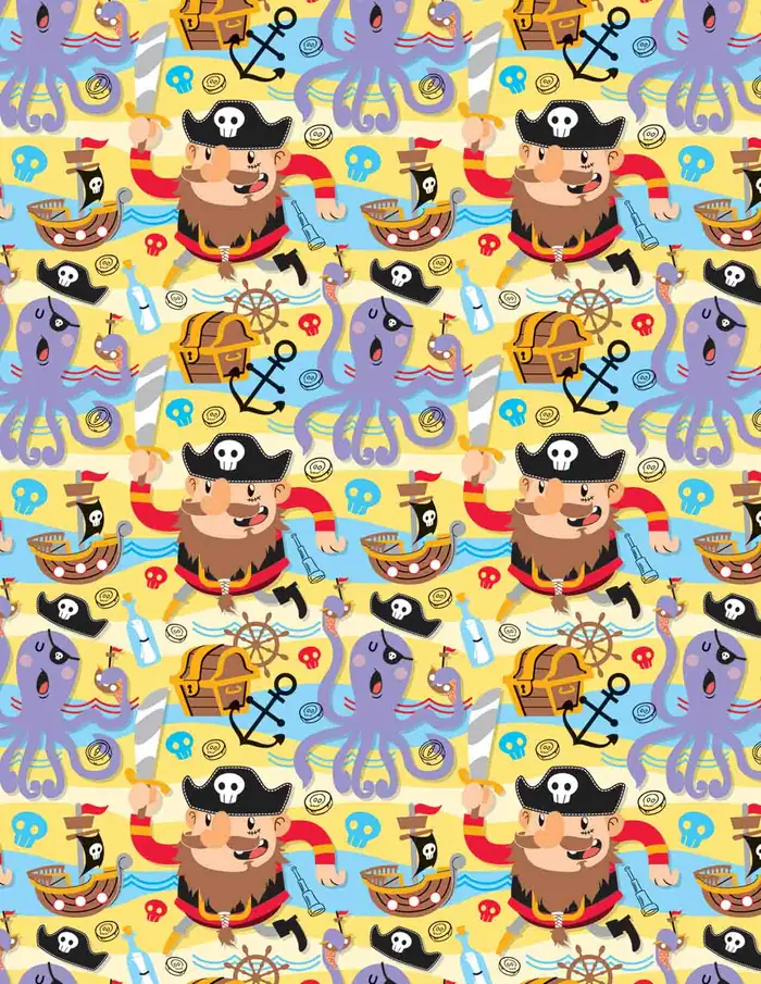 Piratas y Pulpos — Papel de regalo con motivo de piratas y pulpos, ideal para regalos de toda ocasión.