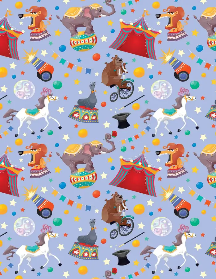 Vamos Al Circo — Papel de regalo con motivo de vamos al circo, disponible en nuestra colección de papel de regalo.