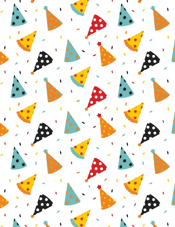 Gorritos de Fiesta — Papel de regalo con motivo de gorritos de fiesta, ideal para regalos de toda ocasión.