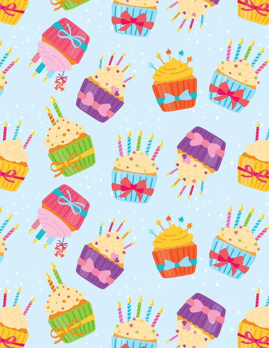 Cupcakes de Cumpleaños — Cupcakes con velitas y lazos sobre fondo celeste.