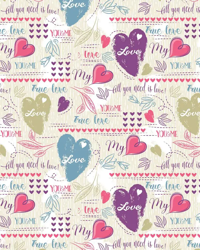 Corazones y Hojitas — Papel de regalo con motivo de corazones y hojitas, perfecto para envolver cualquier regalo.