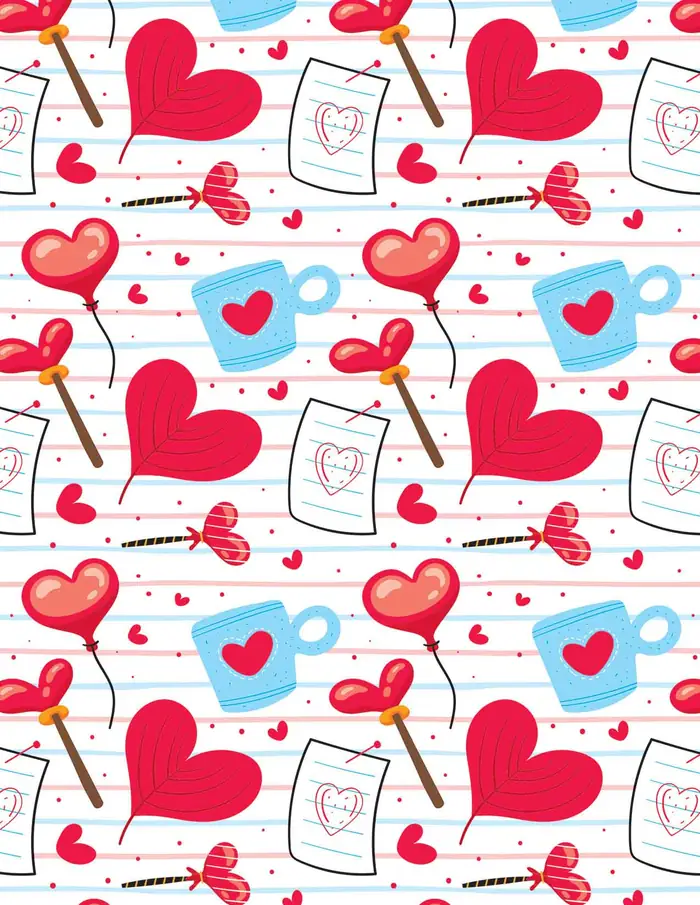 Corazones Variados — Papel de regalo con motivo de corazones variados, disponible en nuestra colección de papel de regalo.