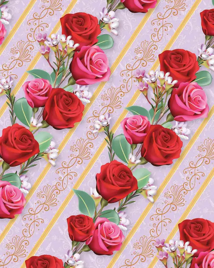 Rosas y Ramitas — Papel de regalo con motivo de rosas y ramitas, disponible en nuestra colección de papel de regalo.