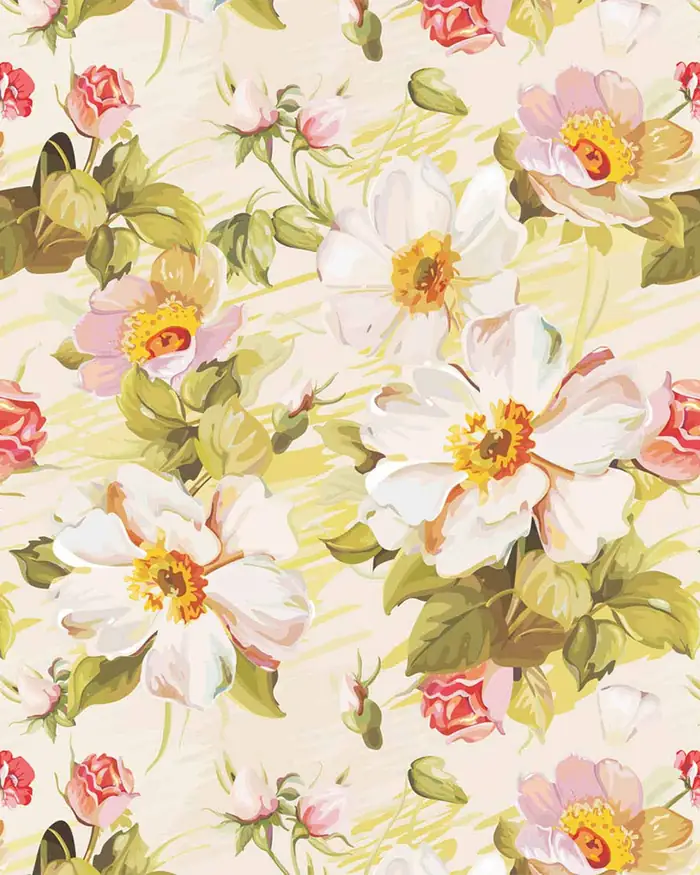 Flores Blancas Oleo — Papel de regalo con motivo de flores blancas oleo, ideal para regalos de toda ocasión.