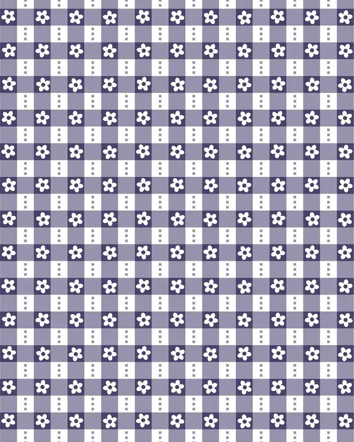 Florecitas en Cuadros MORADO — Papel de regalo con motivo de florecitas en cuadros morado, ideal para regalos de toda ocasión.