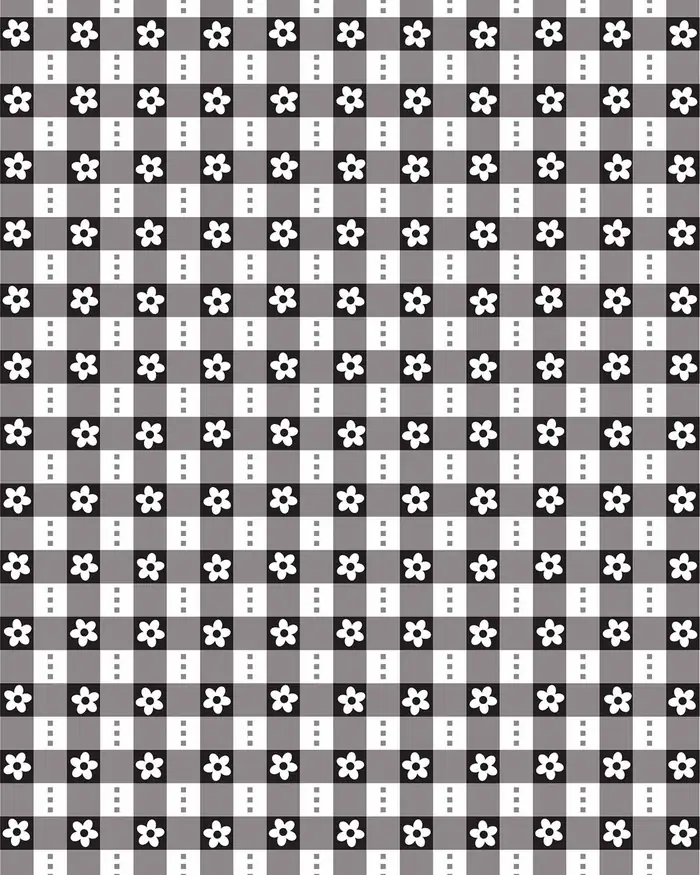 Florecitas en Cuadros NEGRO — Papel de regalo con motivo de florecitas en cuadros negro, perfecto para envolver cualquier regalo.
