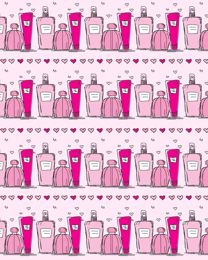 Botellas de Perfume — Papel de regalo con motivo de botellas de perfume, ideal para regalos de toda ocasión.