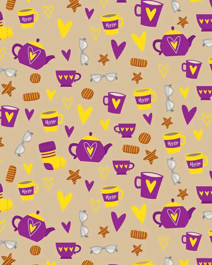 Tazas y Corazones — Papel de regalo con motivo de tazas y corazones, perfecto para envolver cualquier regalo.