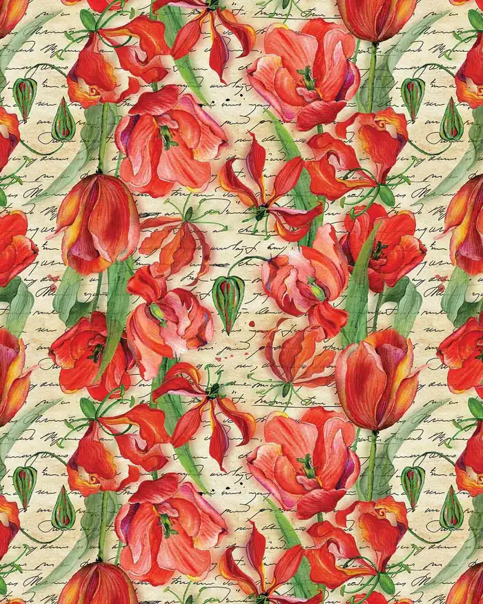 Flores y Letras — Papel de regalo con motivo de flores y letras, perfecto para envolver cualquier regalo.
