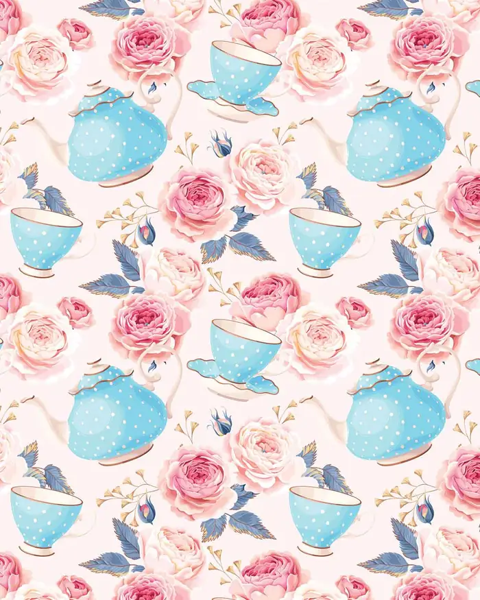 Rosas y Tazas — Papel de regalo con motivo de rosas y tazas, ideal para regalos de toda ocasión.